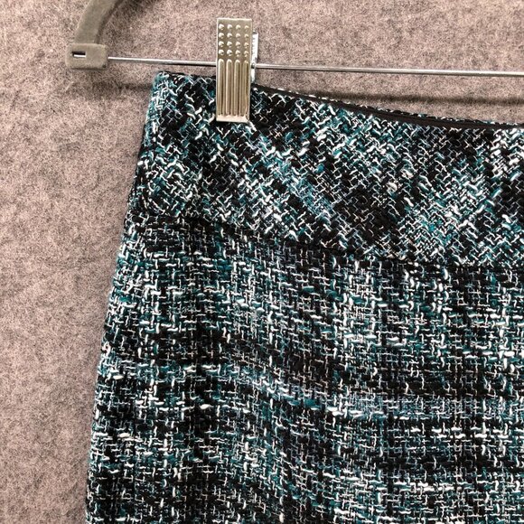 Loft Tweed Mini Skirt Womens 6 Teal Blue Black Plaid Wool Blend Formal - Picture 5 of 12